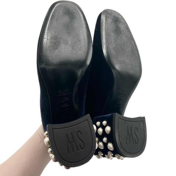 Stuart Weitzman Bacari Navy Velvet Pearl Heeled Boots - Picture 8 of 12